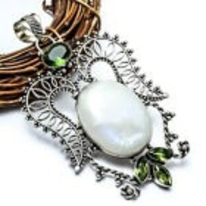 Rainbow Moon Stone Green Peridot 925 Pendant Only